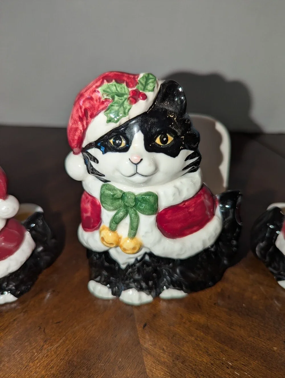 VTG Otagiri Japan Cindy Sugawara Christmas Tuxedo Cat Napkin Holder Candle Set
